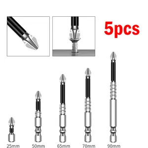 5pcs silver and black high-magnetic  screwdriver bit set (25/50/65/70/90mm), cross new K5 impact-resistant and anti-slip drill bits, upgraded strong magnetic and durable screwdriver bit set.tools and gadgets,tools and gadgets for him,mechanic tools