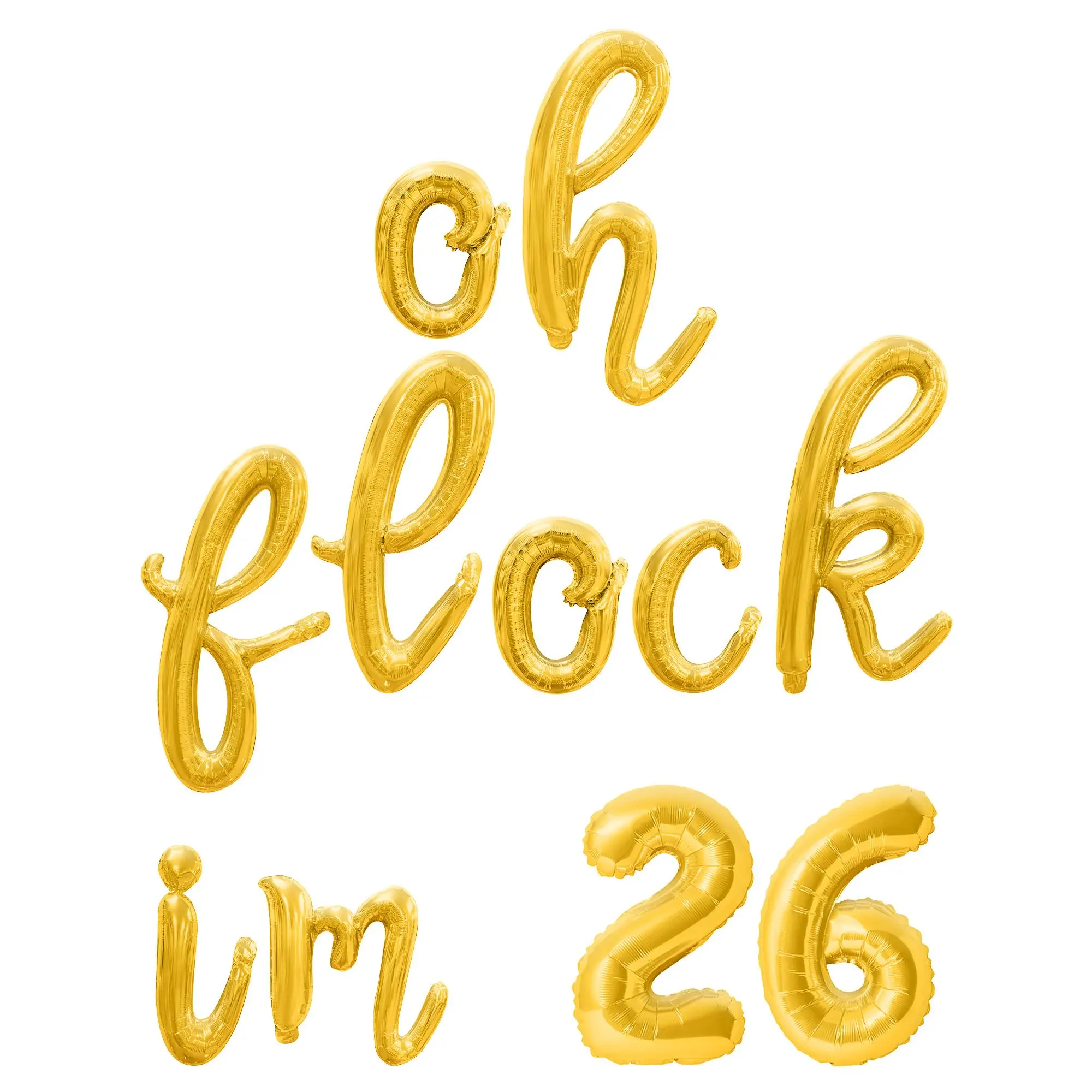 Cursive Script Letter & Number Balloons - OH FLOCK IM 26 16" Inch Alphabet Letters Foil Mylar Balloon 26th Birthday Party Banner