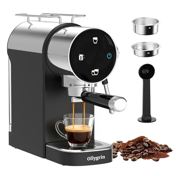 Ollygrin 20 Bar Semi-Automatic Espresso Machine, Touch Panel Espresso Maker with Milk Frother Steam Wand, Cappuccino Latte Coffee Machine, Removable Water Tank for Home Barista, Black