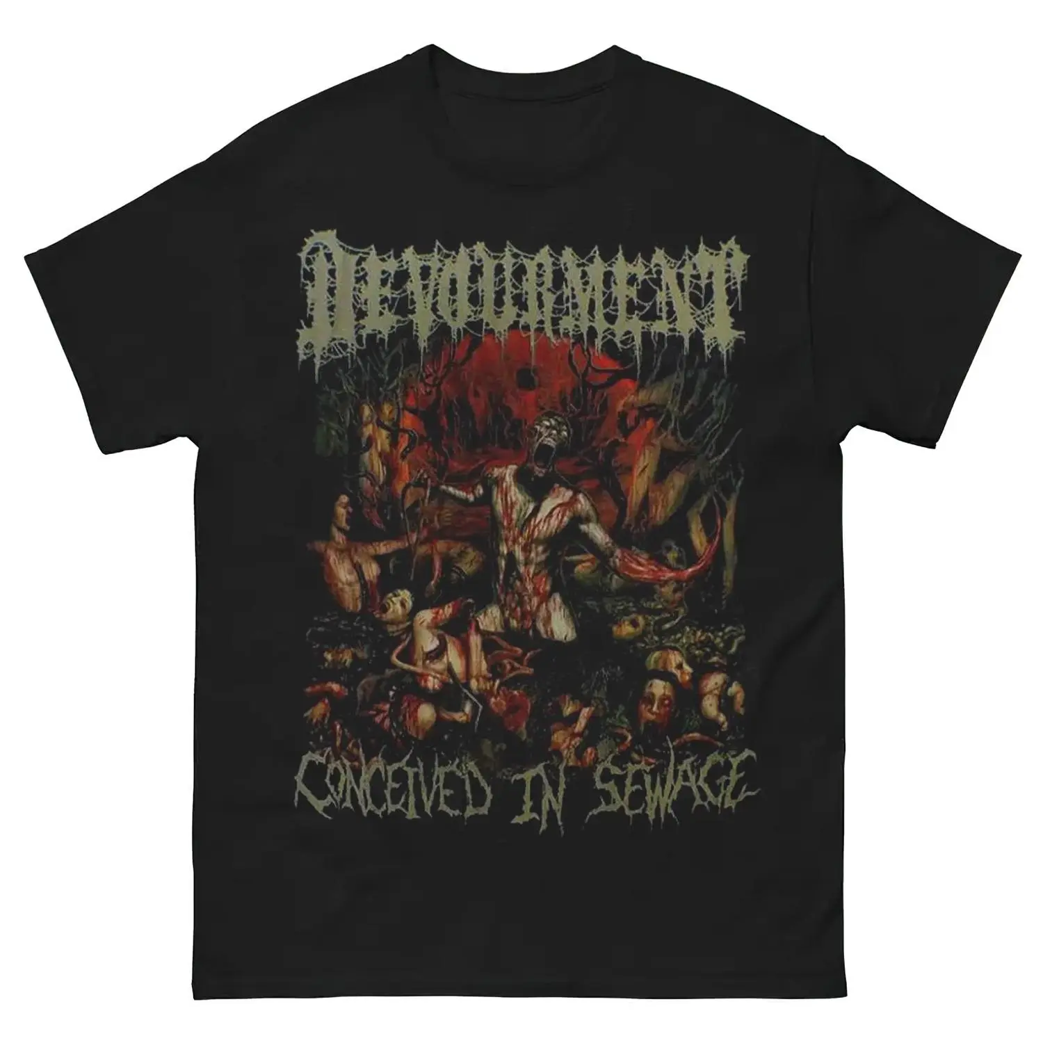DEVOURMENT Conceived In Sewage T-Shirt Front Print Streetwear Shirt S–5XL HGB13704