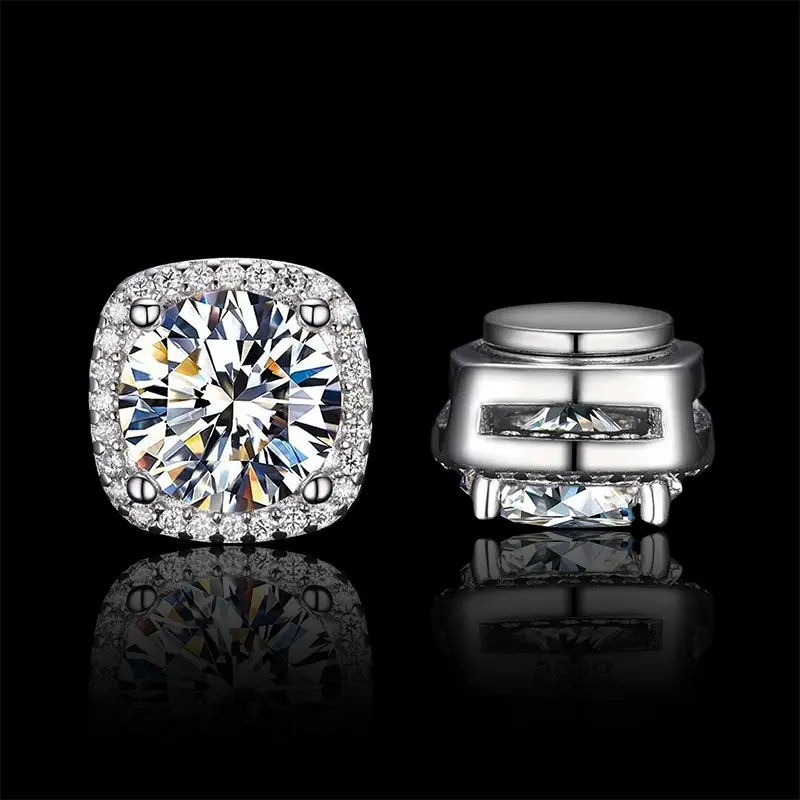HELLOICE Non Pierced Moissanite Square Halo Stud Earrings Synthetic Moissanite Fashion Jewelry Gift for Women and Men