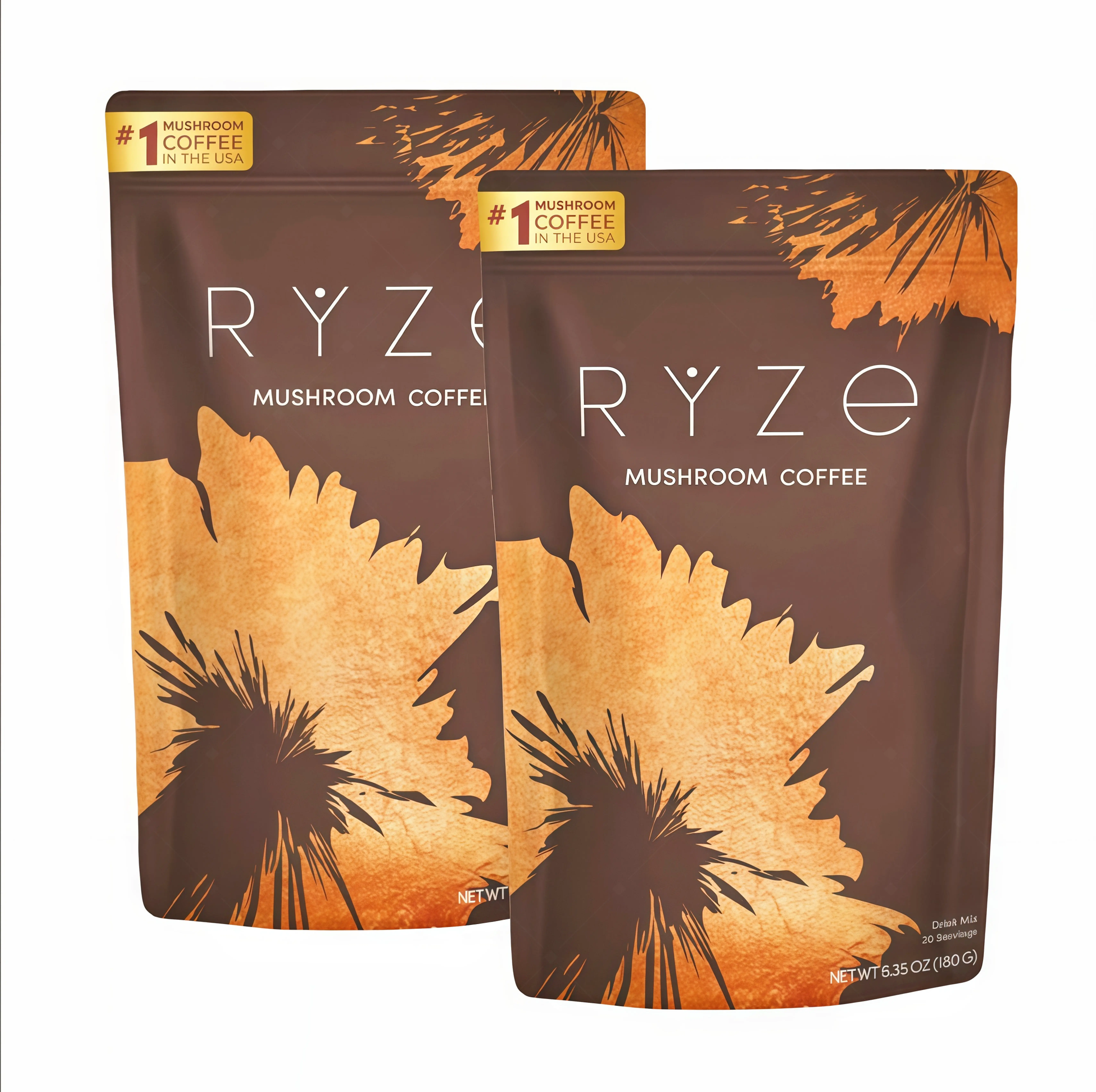 2 Pcs RYZE Mushroom Coffee USDA Organic with 6 Adaptogenic Mushrooms and MCT Oil HR USA Grown Instant Coffee for Better Energy, Focus, Digestion, Immunity with Turkey Tail, Shitake, Lion's Mane, 30 Servings Vitamin
