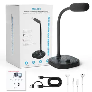 USB-C Computer Microphone with Voice Changer, Mini Sound Board with 16 Voice Effects, Wired Headphone Only, One-Touch Mute & Noise Reduction, for PC, Laptop, Phone & Tablet (Type-C Only)