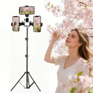 160cm Multi-Function Tripod Stand, Adjustable Height, Stable Base, Ideal for Live Streaming, Selfie, Multiple Camera Setup, Phone Holder, Smartphone