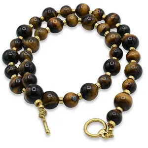 Tigers Eye Necklace Natural Stone Orange-Brown Hues Minimalistic Design Stainless Steel