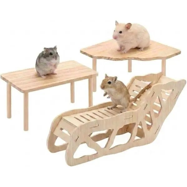 3pcs Set Wooden Hamster Platform Hamster Cage Decoration Supplies Suitable for Dwarf Syrian Hamsters Gerbils Mice Degus Or Other Small Pets campingessentials