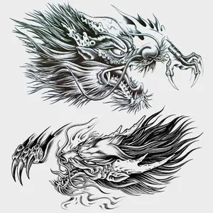 2 Large Cool Dragon Temporary Tattoo Stickers, Fake Tattoo, Realistic Chinese Dragon Body Art, Easy Apply & Remove, Unisex Adult Tattoos, Tattoo Paper