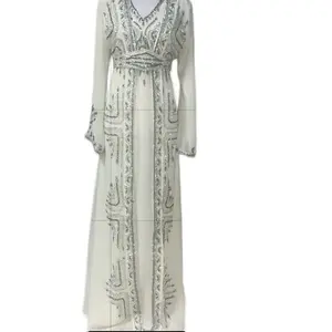 High Quality Chiffon Silver Beads Layered Kaftan with Elegant Embroidery and V-Neck Design for Special Occasions..PLEASE NOTE THE BLUE  COLOR OPTION IS (TEAL) COLOR..