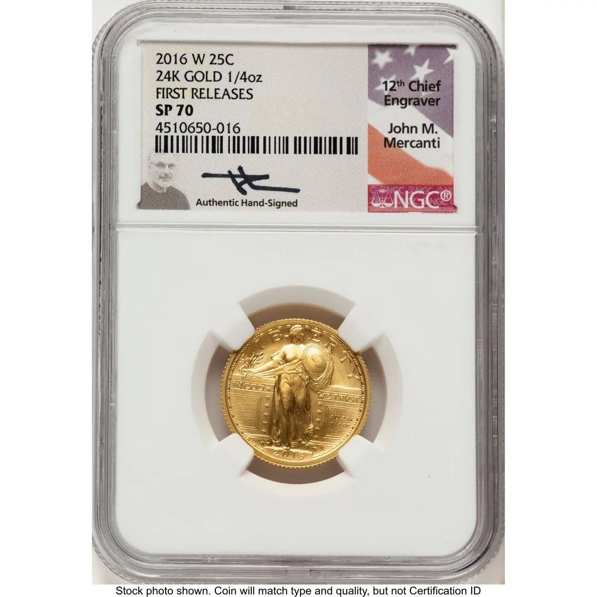 Modern Bullion Coins (2016-W 25C Standing Liberty 100th Anniversary Gold Centennial  FR John Mercanti)