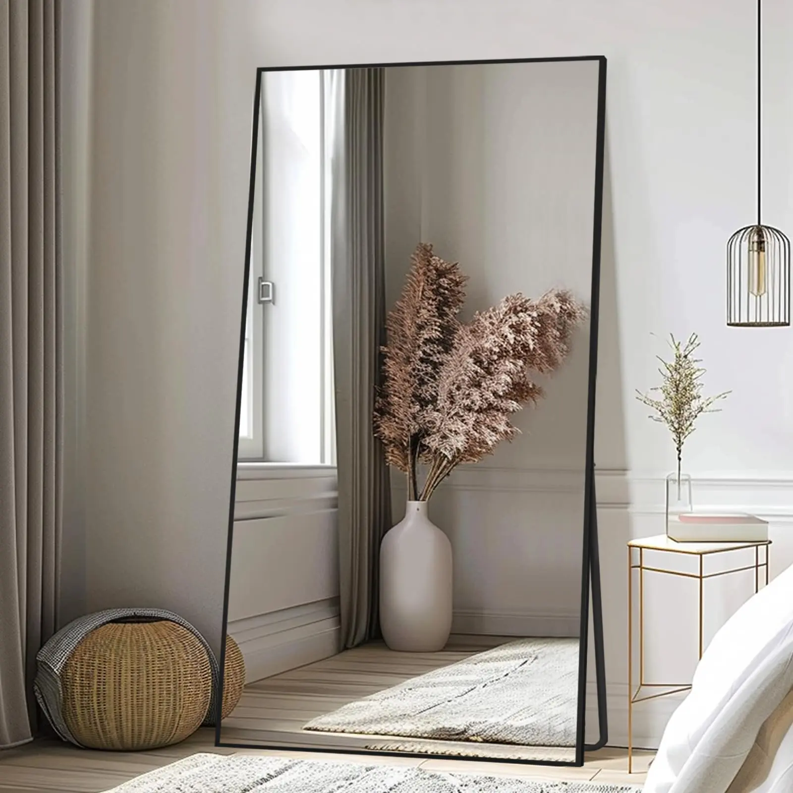 71"x26" Wall Full Length Mirror,Full Length Mirror 76" x 34", Large Floor Mirror with Stand, Wall Mounted or Leaning, HD Tempered Glass Full Body Mirror for Bedroom, Living Room, Entryway, Black Frame