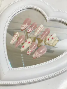 10 pcs Handmade Almond Pink Press On Nails