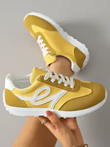 New Large Size 36-43 Casual Comfortable Breathable Lace-Up Women's Shoes, Trendy Sneakers, Breathable Walking Sneakers, Spring & Fall PU Leather Sporty Style Sneakers