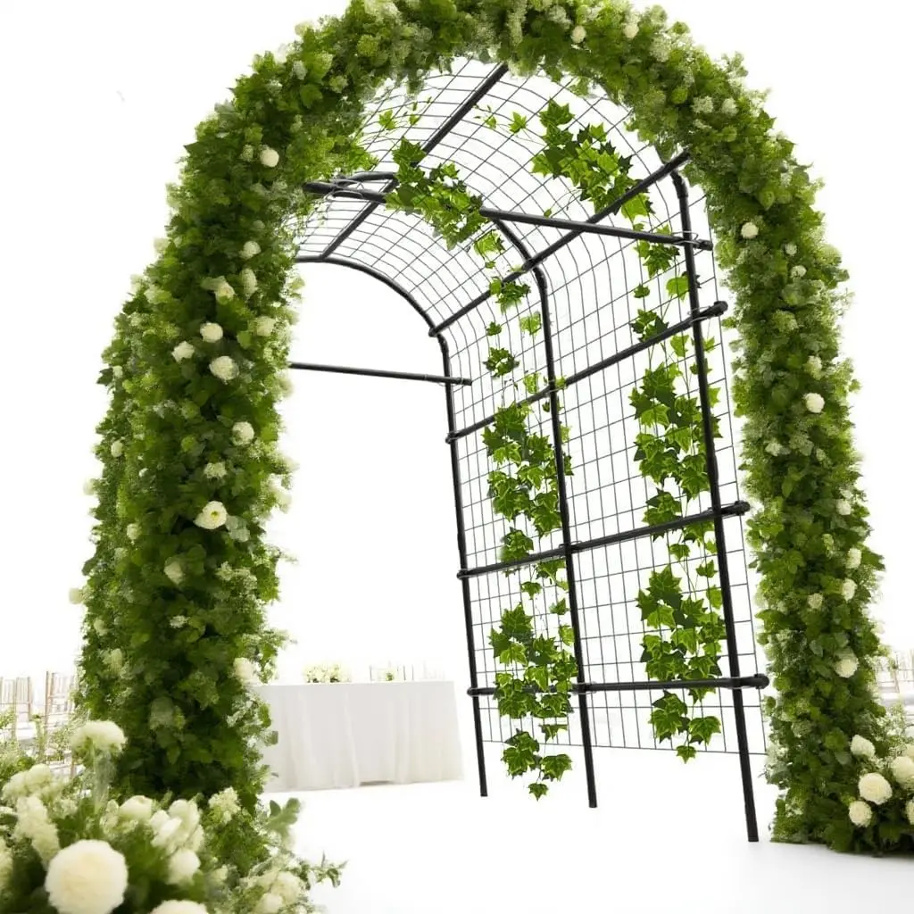 Extra Tall Garden Arch Trellis, PE Coated Stainless Steel Plant Climbing Arbor, Outdoor Pergola for Flower Vegetable Cucumber Vine Support, Wedding Party Garden Decoration