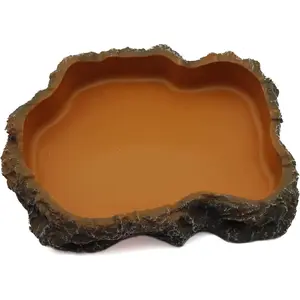 Resin Reptile Rock Food Water Feeder Bowl Terrarium Decor for Leopard Gecko Lizard Spider Turtle Scorpion Chameleon Hermit Crabs (M, Orange)