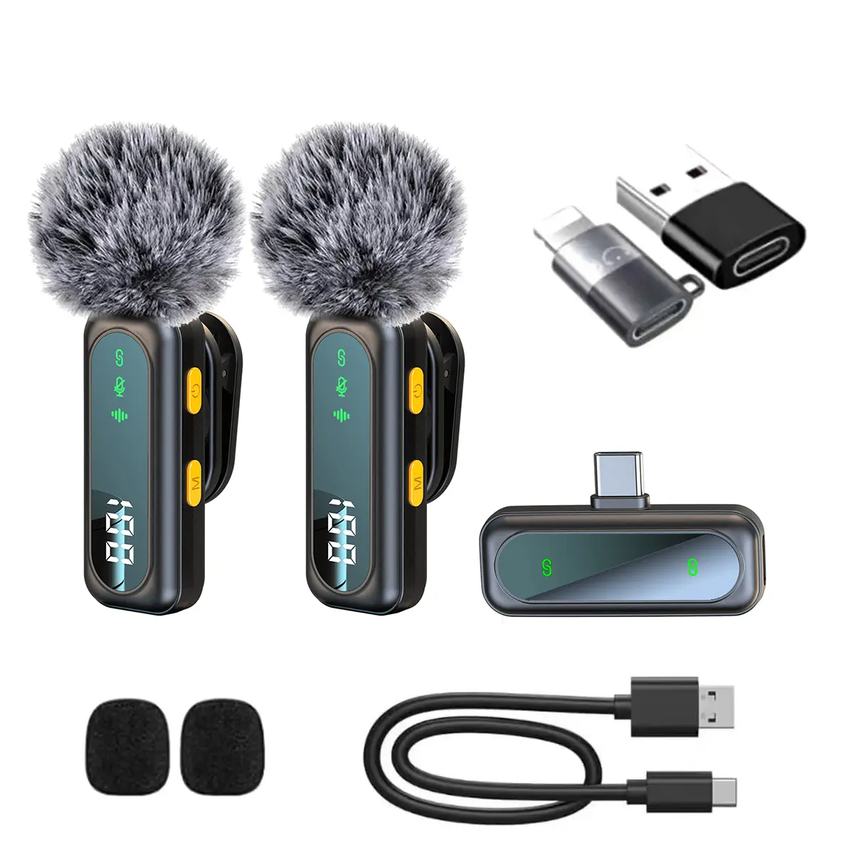 J21 Wireless Lapel Microphone, Live Streaming Mic, Portable Mic, Rechargeable Wireless Mic, Plug-And-Play, Auto Pairing, Magnetic Clip, LED Display, Smart Noise Reduction, for iPhone Android USB Devices, Live Streaming Equipment