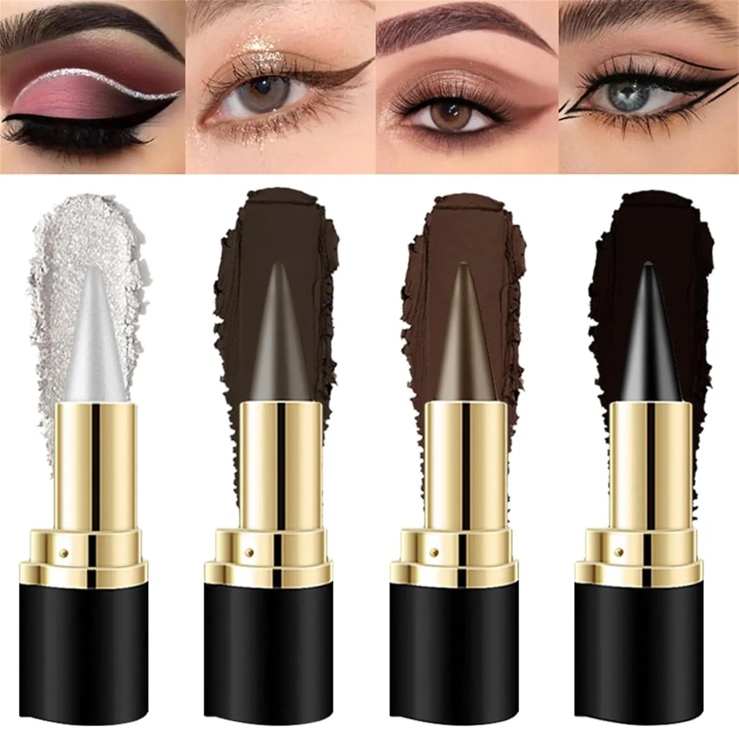 2Pcs Gel Eyeliner Pencil Set Quick-drying Eye Black Crayon Matte Cream Cat Eye Makeup Stencil Smoky Eyeshadow Palette Goth Halloween Kit Natural Black Gel Eyeliner Cream Crayon Pencils Applicator Tool outdoorfun freckle pen Cosmetic Lipliner