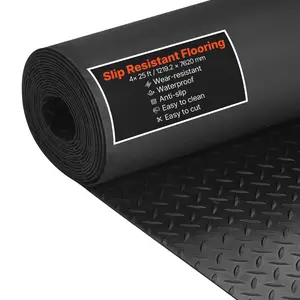 VEVOR Garage Floor Roll, 4 x 25 ft Garage Flooring Mat, 3 mm Thickened Rubber Diamond Plate Floor Protector Mat, Non-Slip, Wear-resist, Waterproof, Easy to Clean for Warehouse, Gyms,Trailer, Black