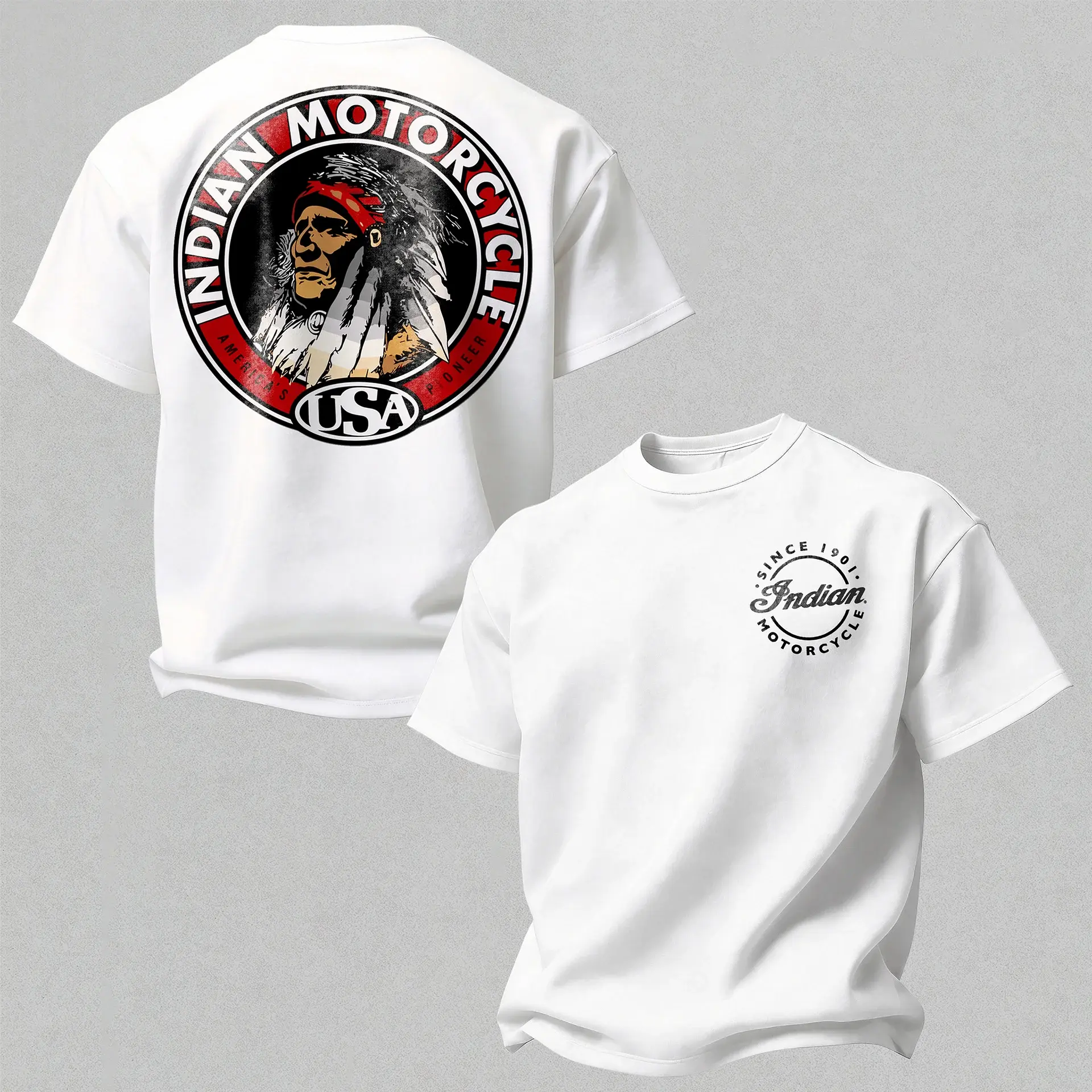 Vintage Indiian Motorcycle Shirt, Retro American Biker Graphic Tee, Motorcycle USA Graphic Tee, Classic Since 1901 Chopper T-Shirt, Streetwear Casual Menswear Shortsleeve Crewneck