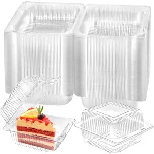 Cake Slice Containers, 100 Pcs Square Clear Plastic Hinged Food Containers with Lids, Disposable to Go Clamshell Take Out Trays for Mini Cake, Salad, Sandwich, Dessert TOFLEN