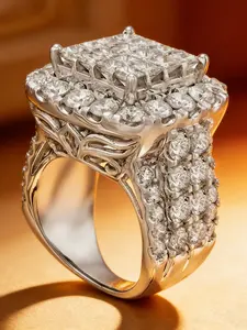 1 piece of light luxury geometric design ring inlaid with sparkling zircon, elegant temperament, high-quality jewelry for women to wear for marriage and engagement, Engagement Wedding Jewelry, Wedding Promise Rings