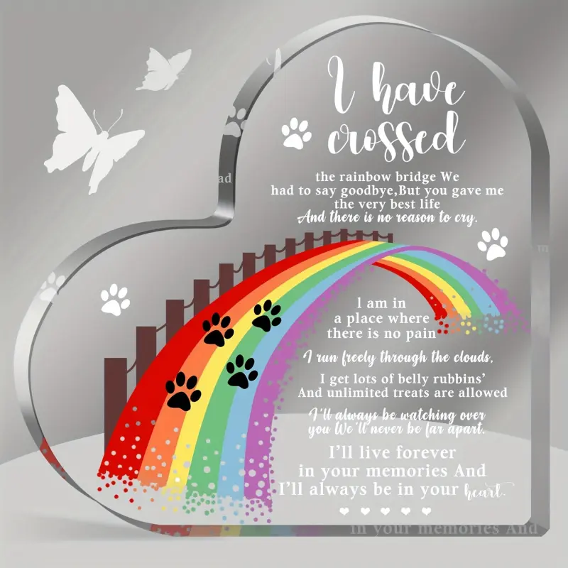1 Piece Rainbow Bridge Heart-Shaped Crystal Pet Memorial Gift with Paw Print and Butterfly - Memorial for Losing a Dog, Cat, Pet Lover Desktop Decoration, Classic Design, Cute, Butterfly Decoration