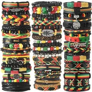 10/20/30Pcs Red Yellow And Green Multi-color PU Leather Bracelet Multi-Layered Design Adjustable Size Ethnic Style Beaded Bracelet Is Suitable for Birthdays, Anniversaries, Daily Festivals, Gifts for Friends And Family, for Teenager