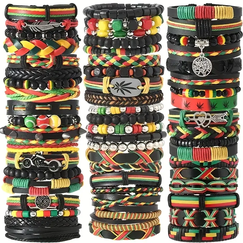 10pcs Mixed Ethnic Motifs Bracelet Jewelry Set, Unisex Multi-Layered Beaded PU Leather Wrap Bracelet with Adjustable Fit, Teen Daily Wear Friendship Arm Candy Accessories, Adjustable Size, Adjustable Beaded Design, Beaded Bracelet Sets