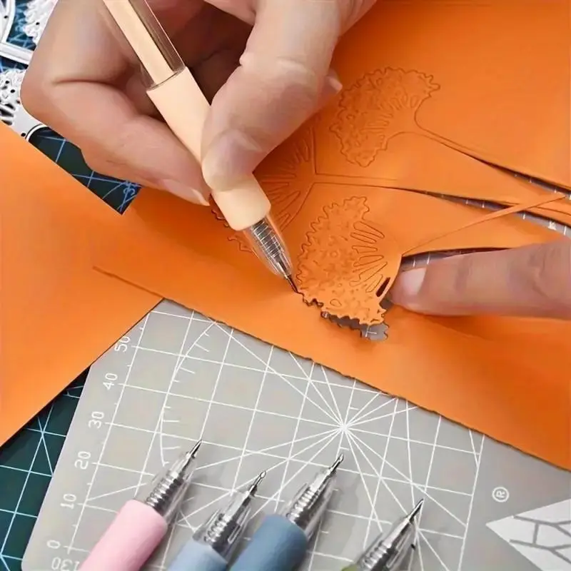 Random Color Pen Shaped Cutter, 5 Counts Portable Retractable Precision Craft Cutter, Paper Cutters, Cardboard Cutter, DIY Cutting Tool for Scrapbooking, Crafts, Office Cutting Supply, Office Supplies