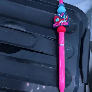 Neon Moon Pen - Pink Design with Blue Cap, Lightweight and Compact Writing Instrument