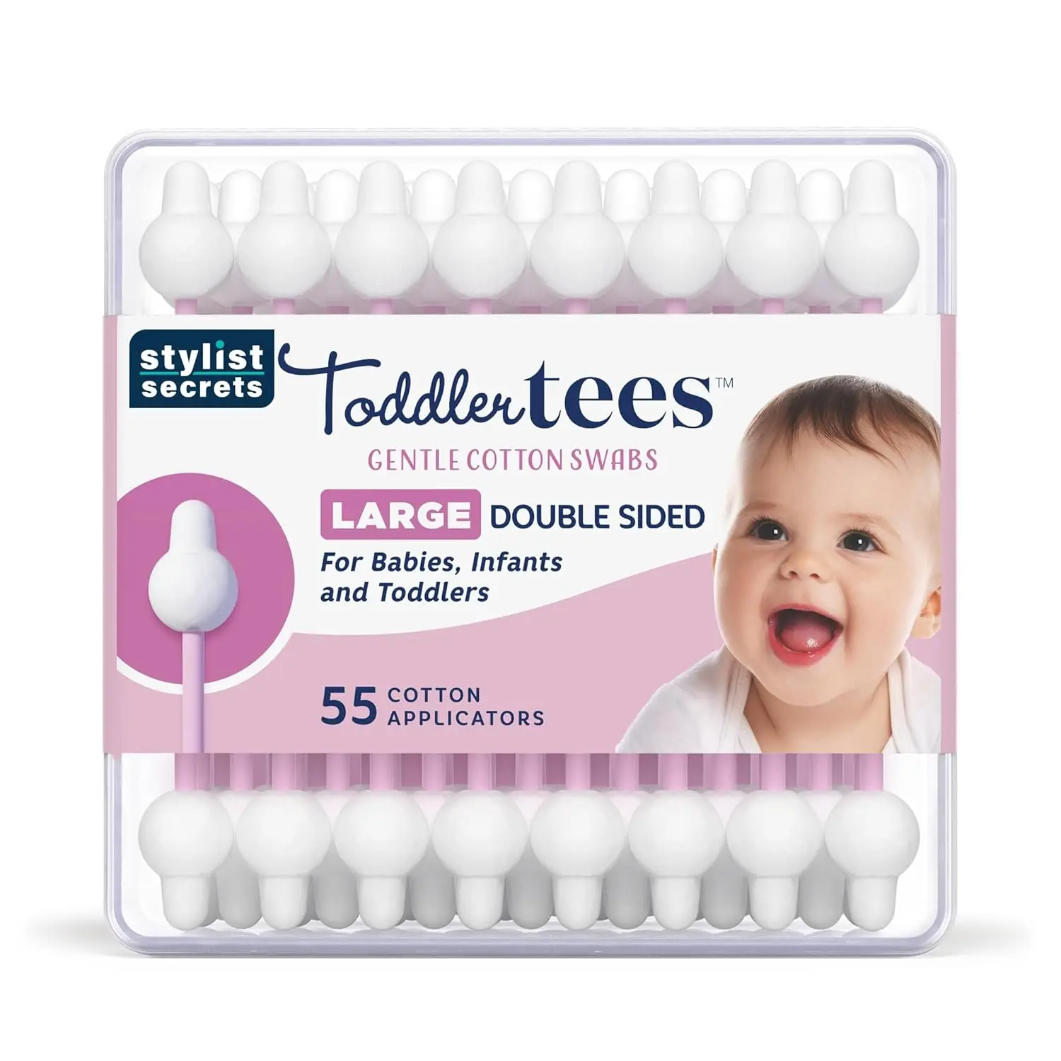 Classic Toddler Tees - Large Gentle Double Sided Swabs Designed for Little Ears - for Babies, Infants & Toddlers - Dual Sided Pointed Buds - 54 Cotton Tips