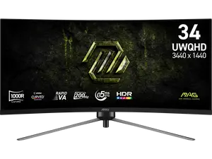 MSI 34 inch Ultrawide QHD 2K 1440P 200Hz Adaptive Sync 0.5ms HDR Ready Curved Gaming Computer Monitor with Height Adjustable, Swivel, Pivot & Tilt Stand MAG 345CQRF E20