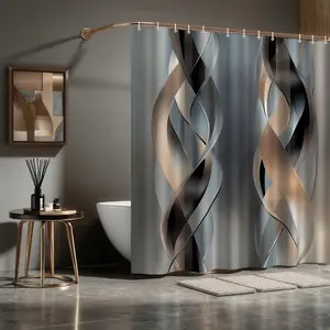 72"x72" Geometric - striped 3D shower curtain, Shower Essentials, waterproof polyester, with 12 plastic hooks, no - drill install, ideal for bathroom decor, easy to clean, great gift for festivals, multi - use space divider, surfer curtains