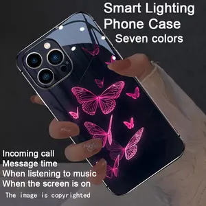 Butterfly Dance - Dazzling Glow-in-the-Dark Smart Illuminated Phone Case, New and Stylish, Compatible with iPhone 16 Pro Max/16e/iPhone 15 Pro Max/iPhone 14 Pro Max/Plus/13/12. Features include smart voice control, dazzling illumination, and drop protecti