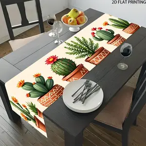 1 2D table flag, rectangular table flag of cactus and succulent plants, suitable for dining tables, coffee tables, home party decorations, bright cultural decorations in kitchens, parties, and festivals