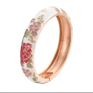 Colorful Flower Desi Bangles - Indian Bangle with Gold Plating & Enamel Fashion Accessory for Women Boho Trendy Bracelet Rose Gold Finish Elegant Gift