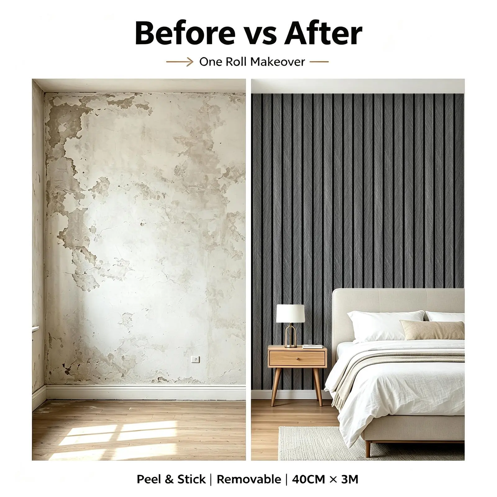 Peel and Stick Wood Slat Wallpaper - 2.0mm Thick Self-Adhesive Waterproof Wall Panel, Removable Accent Wall Decor for Living Room, Bedroom