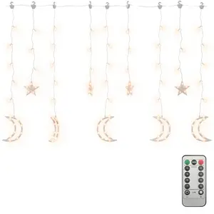 vidaXL Fairy Lights, Remote Control Star and Moon Lights with 138 LEDs, Hanging Lights for Indoor and Outdoor, Christmas Decoration, Warm White 328794