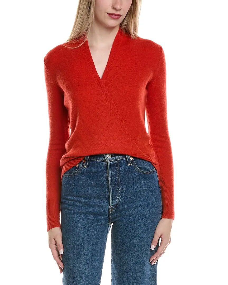 sofiacashmere Modern Faux Wrap Wool & Cashmere-Blend Sweater