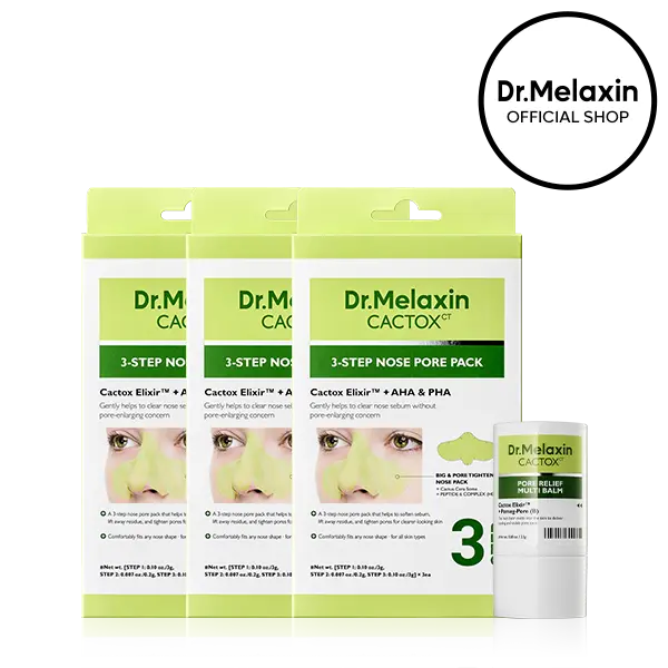 [Dr.Melaxin Official] CACTOX 3-Step Nose Pack 3EA + CACTOX Pore Relief Balm with AHA & PHA for Sebum Softening Pore Tightening Skin Repair 3-Step Nose Pore Pack Collagen