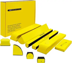 7 count Hand Sanding Block Set, Rectangle Handheld Sanding Pad, Hook and Loop Interchangeable Assorted Shapes, for Sanding or Polishing in Auto  and  Shops - Yellow