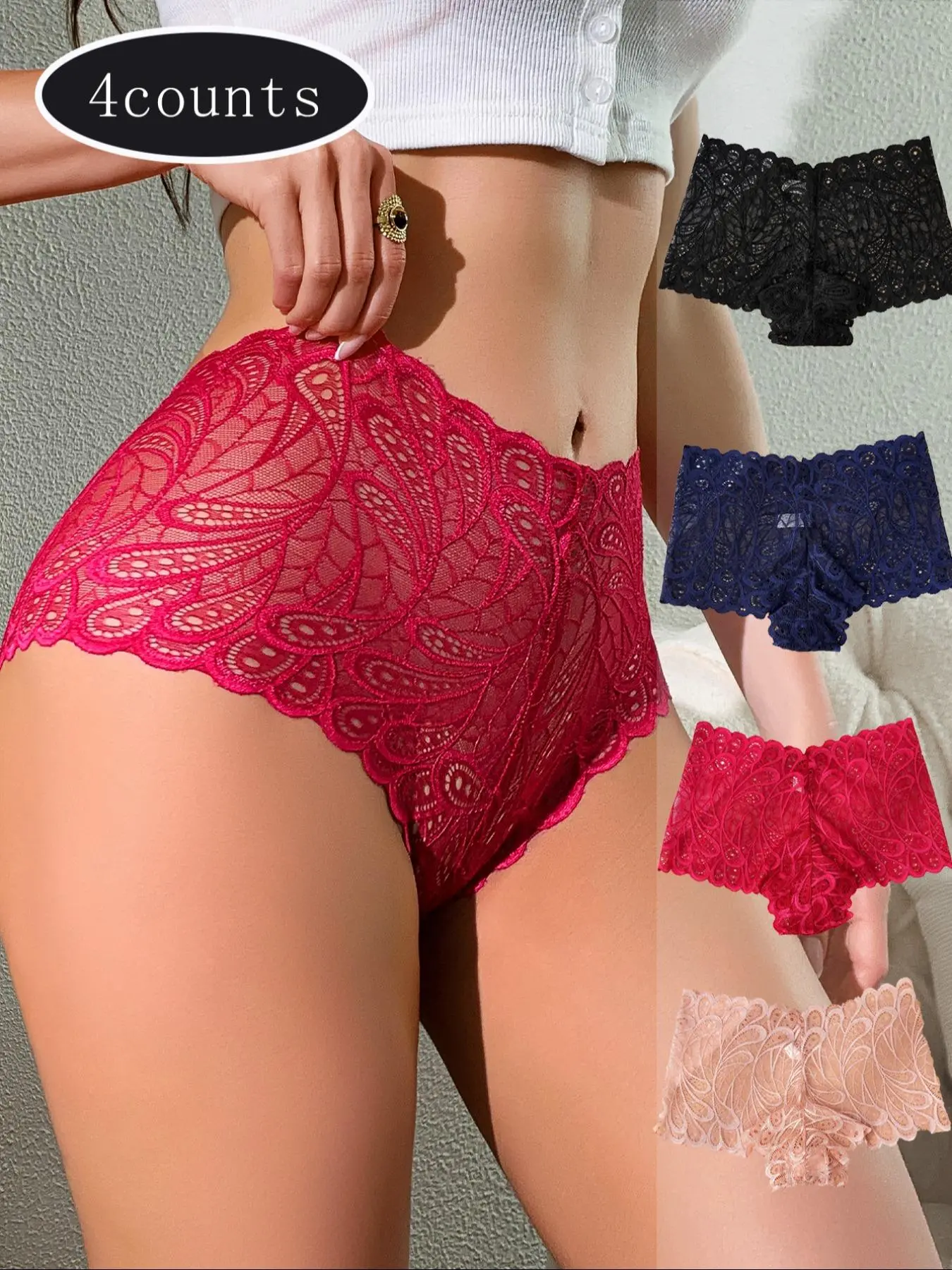 Women's Lace Boyshorts, Casual Panties, Breathable Comfortable Panty for Daily Wear, Women's Fashion Breathable Underwear for All Seasons, Soft Comfy Panties