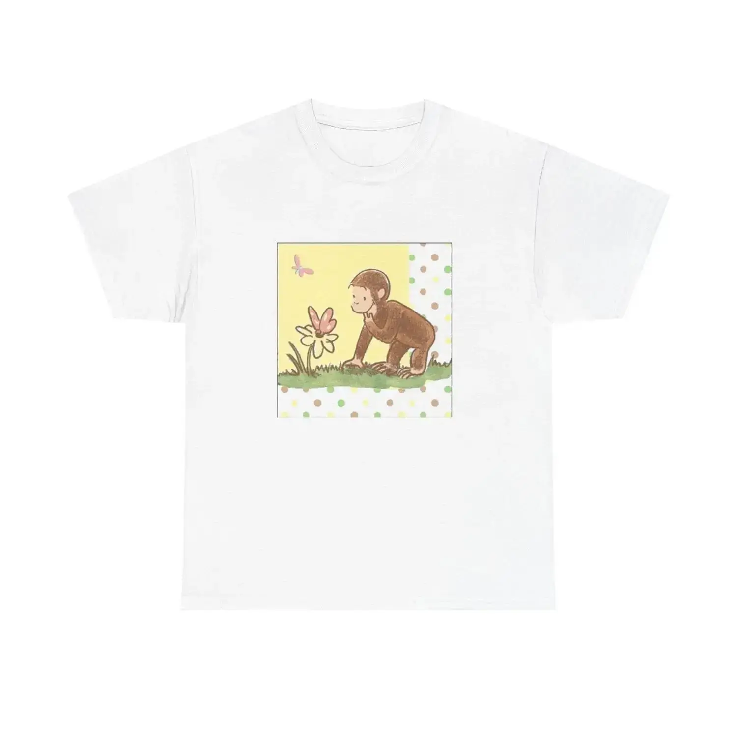 Men's 100% Cotton Vintage Curious George Graphic T-Shirt, Unisex Short-Sleeve Round-Neck Casual Top, 90s Streetwear Aesthetic Nostalgic Style, Tshirt, Shortsleeve, Pants, Comfortable, Breathable Fabric