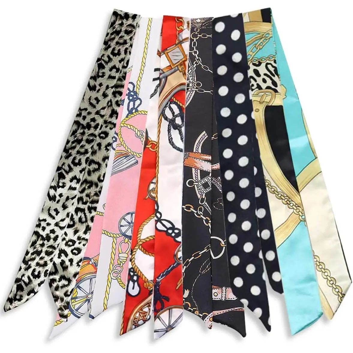 Women's 6-Pack Bag Scarves, Narrow Handbag Handle Wrap Ribbons, Neckwear Fashion Gifts with Bag Accessory, Purse Accessories & Scarf for Handbags