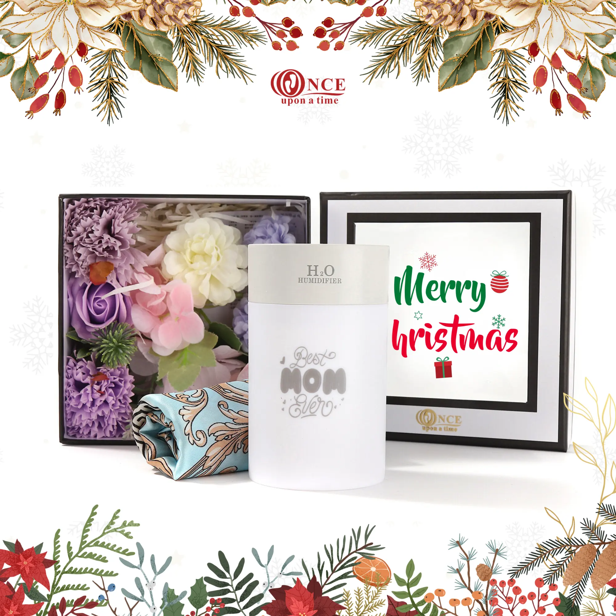 Christmas Gifts for Mom, Christmas Gifts Females, Christmas Gift Boxes, Gift Box Set for Mom from Daughter, Gift Basket for Mother from Son Flower Decoration Floral Gift Set for Women Unique Gift Ideas for Her, Scarf