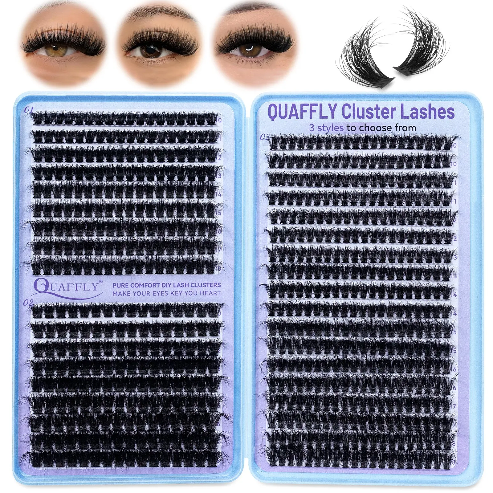 60+80+100P KIT, 666PCS D-Curl Voluminous Cluster Eyelash Extension KIT, 10-18 mm Individual DIY Volume Eyelashes, Includes Lash Bond and Seal, Remover, Tweezers, B: 60+80+100P