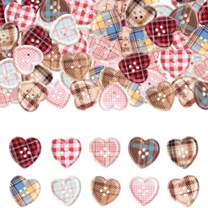 50 Pcs 1 Inch Heart Large Resin Buttons with Tartan Checkered Pattern,Bulk Assorted Mixed Color Buttons for Sewing Clothing Knitting Crafts Decoration Phone Hair Clip & Clothes DIY