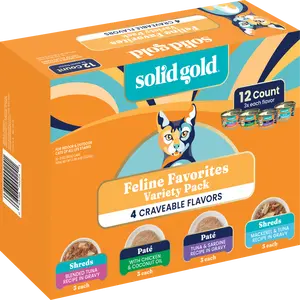 Solid Gold Feline Favorites Wet Food Variety 12 Pack for Cats Fish Assorted Flavors & Textures Complete Balanced Diet