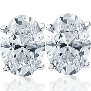 2 Ct Lab Grown Oval Diamond Studs 14k White Gold Earrings