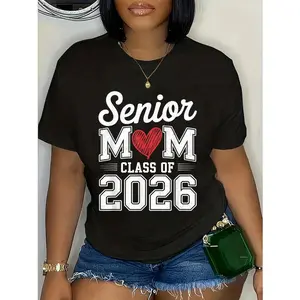 100% Cotton Senior Mom Class of 2026 Proud Parent Graduation Tee T-Shirt