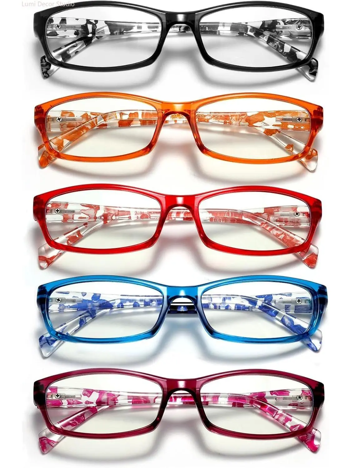 Women's 5-Pack Reading Eyewear - Lightweight Colorful Frames, Spring Hinges, Blue Light Blocking, Anti-Glare, UV Protection Lenses for Computer Use (Sports & Outdoor Appropriate), Glasses, Female, Blue Light Blocking Lens, Computer Work, Eye Protection Sp